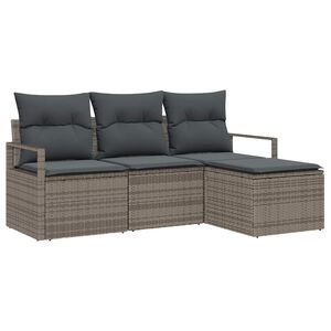 vidaXL Sofa Set mit Kissen mit Speicher 4 pcs Grau Poly-Rattan