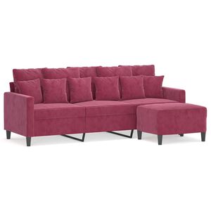 vidaXL 3-Sitzer-Sofa mit Hocker Weinrot 180 cm Samt