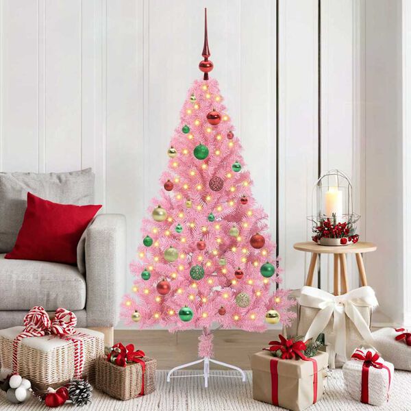 vidaXL K&uuml;nstlicher vorbeleuchteter Weihnachtsbaum Rosa 150 cm PVC