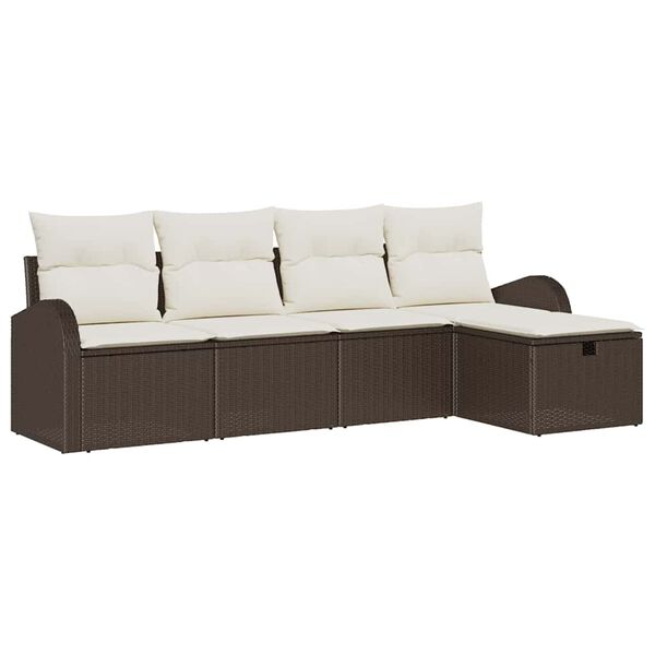 vidaXL Garten-Sofa-Set mit Kissen mit Speicher 5 pcs Braun Poly Rattan