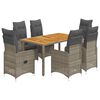 vidaXL 7-tlg. Garten-Bistro-Set mit Kissen Grau Poly Rattan