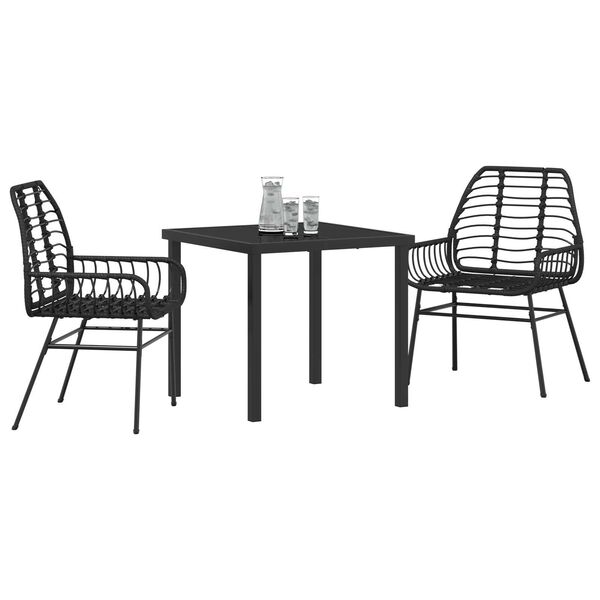vidaXL Garten Essgruppe 3 pcs Schwarz Poly-Rattan