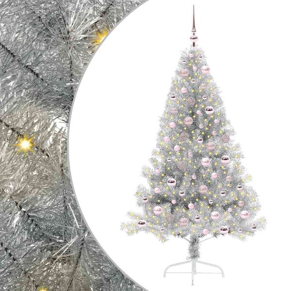 vidaXL Künstlicher vorbeleuchteter Weihnachtsbaum Silber 180 cm