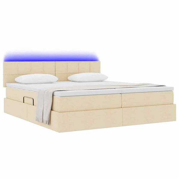 vidaXL Bett mit LED-Lichtleisten mit Kopfteil Creme 180 x 200 cm Stoff