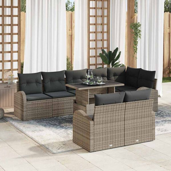 vidaXL Gartensofa-set mit Speicher mit Kissen 9 pcs Grau Poly-Rattan