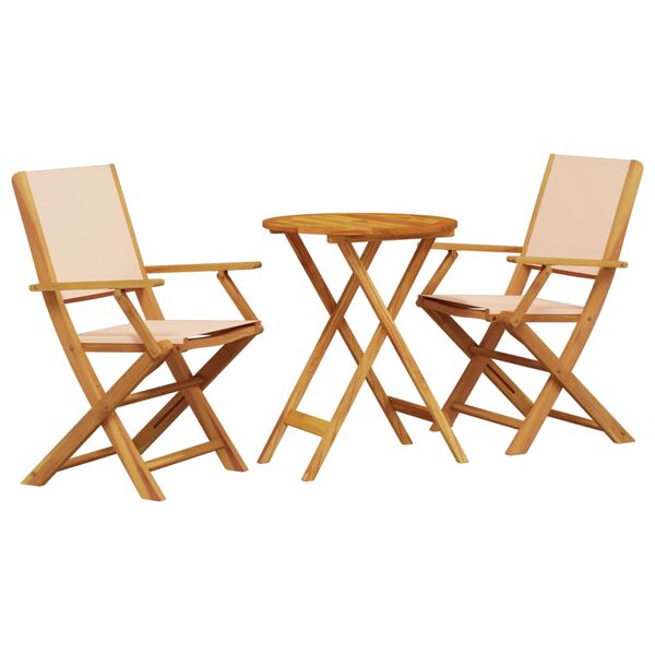 vidaXL 3-tlg. Bistro-Set Beige Stoff und Massivholz