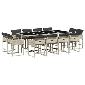 vidaXL 13-tlg. Garten-Essgruppe mit Kissen Hellgrau Poly Rattan