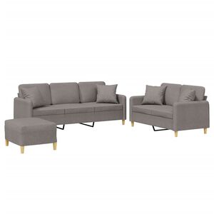 vidaXL 3-tlg. Sofagarnitur mit Kissen Taupe Stoff