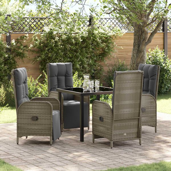 vidaXL Garten Essgruppe mit Kissen 5 pcs Grau Poly-Rattan