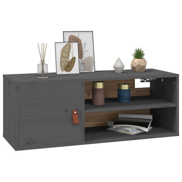 vidaXL Wandschrank Grau 80x30x30 cm Massivholz Kiefer