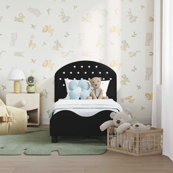 vidaXL Kinderbettgestell mit Kopfteil Schwarz 70 x 140 cm Samt