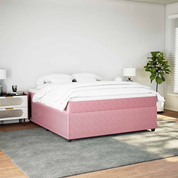 vidaXL Boxspringbett mit Matratze Rosa 180x200 cm Samt