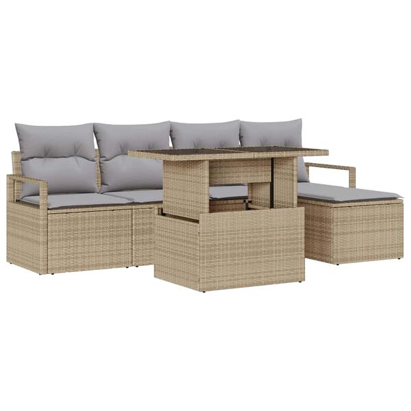 vidaXL Garten-Sofa-Set mit Kissen 6 pcs Beige und Hellgrau Poly-Rattan
