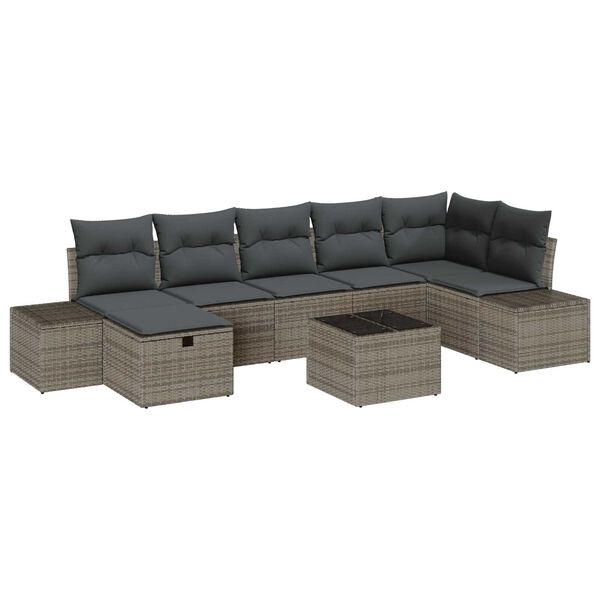 vidaXL Gartensofa-set mit Kissen 8 pcs Grau Poly-Rattan