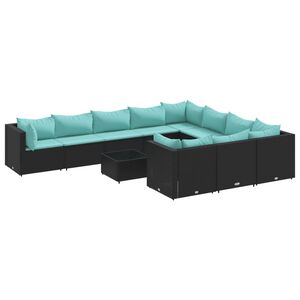 vidaXL 11-tlg. Garten-Sofagarnitur mit Kissen Schwarz Poly Rattan