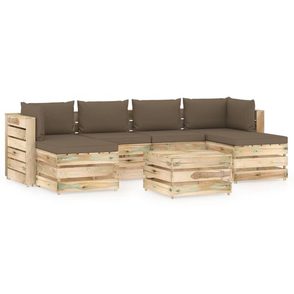 vidaXL 7-tlg. Garten-Lounge-Set mit Kissen Gr&uuml;n Impr&auml;gniertes Holz