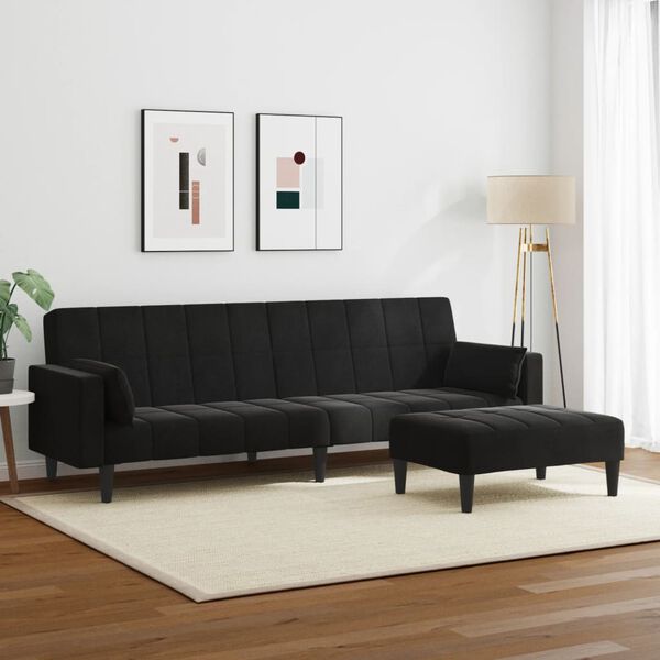 vidaXL Schlafsofa 2-Sitzer mit Fu&szlig;hocker Schwarz Samt