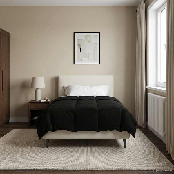 vidaXL Winterbettdecke Gepolstert Schwarz 135 x 220 cm Mikrofaser