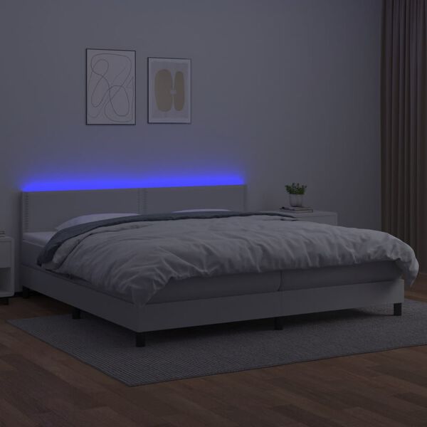 vidaXL Boxspringbett mit Matratze & LED Weiß 200x200 cm Kunstleder