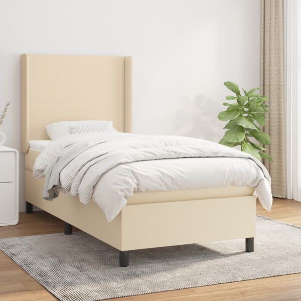 vidaXL Boxspringbett mit Matratze Creme 100x200 cm Stoff