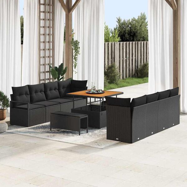 vidaXL Garten-Sofa-Set mit Kissen mit Kissen Schwarz 100 x 100 x 71 cm