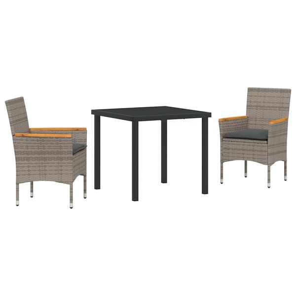 vidaXL Garten Essgruppe mit Kissen 3 pcs Grau Poly-Rattan
