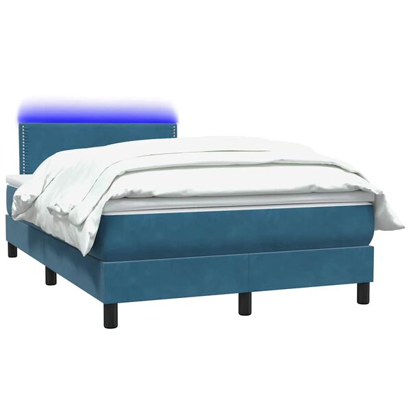 vidaXL Boxspringbett mit Matratze & LED Dunkelblau 120x220 cm Samt