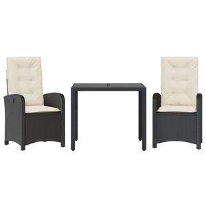 vidaXL 3-tlg. Garten-Essgruppe mit Kissen Grau Poly Rattan