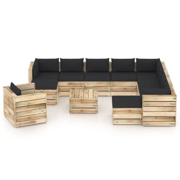 vidaXL 12-tlg. Garten-Lounge-Set mit Kissen Gr&uuml;n Impr&auml;gniertes Holz