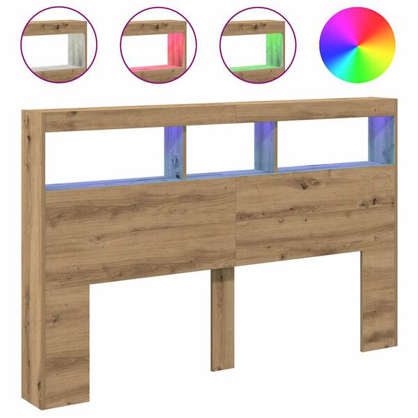vidaXL LED-Kopfteil mit Ablagen Artisan-Eiche 160x17x102 cm