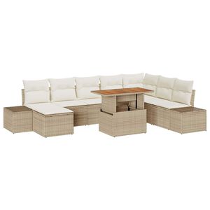 vidaXL Garten-Sofa-Set mit Speicher 9 pcs Beige Poly Rattan
