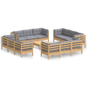 vidaXL 13-tlg. Garten-Lounge-Set mit Grauen Kissen Kiefernholz