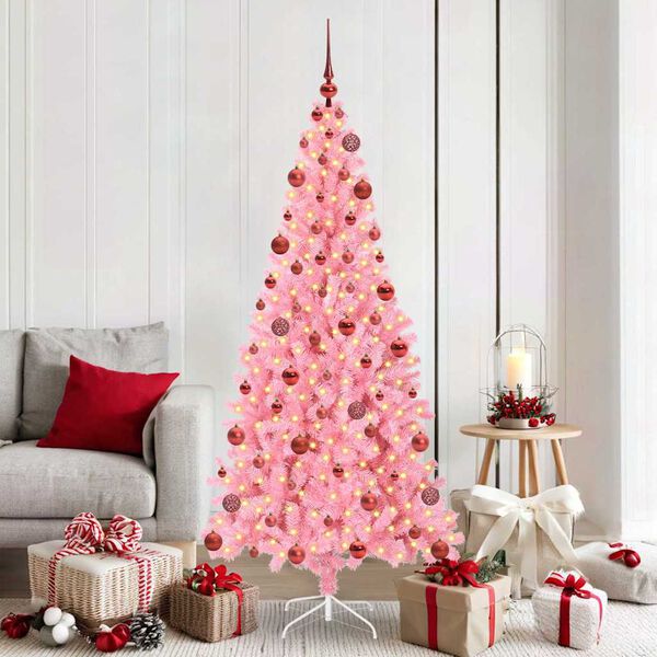 vidaXL Weihnachtsbaum mit 300 LEDs mit St&auml;nder Rosa 180 cm PVC