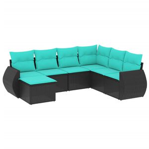 vidaXL 7-teiliges Gartensofa-Set mit Kissen, schwarzes Polyrattan