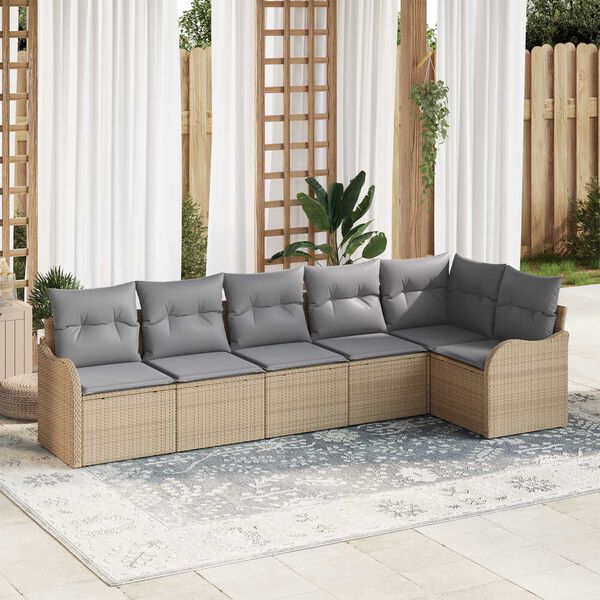 vidaXL Garten-Sofa-Set mit Kissen mit Speicher 6 pcs Beige Poly Rattan