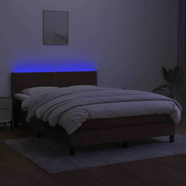 vidaXL Boxspringbett mit Matratze & LED Dunkelbraun 140x190 cm Stoff