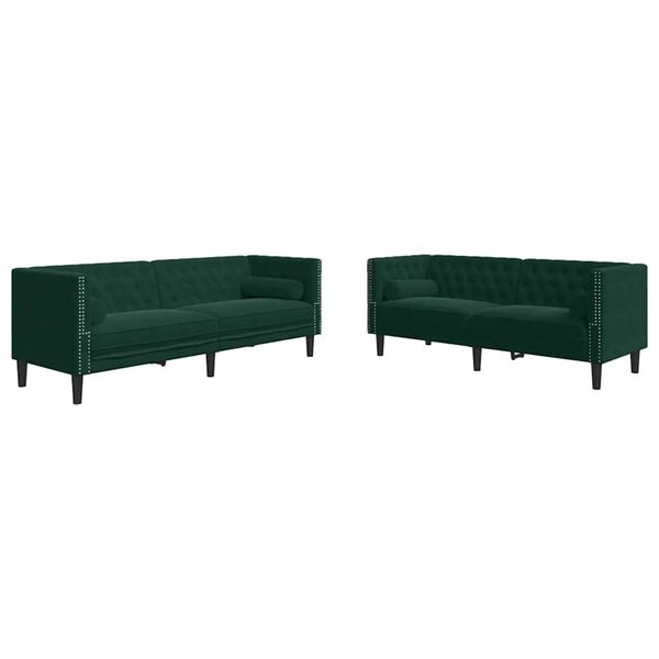 vidaXL 2-tlg. Chesterfield-Sofa-Set mit Nackenrollen Dunkelgrün Samt