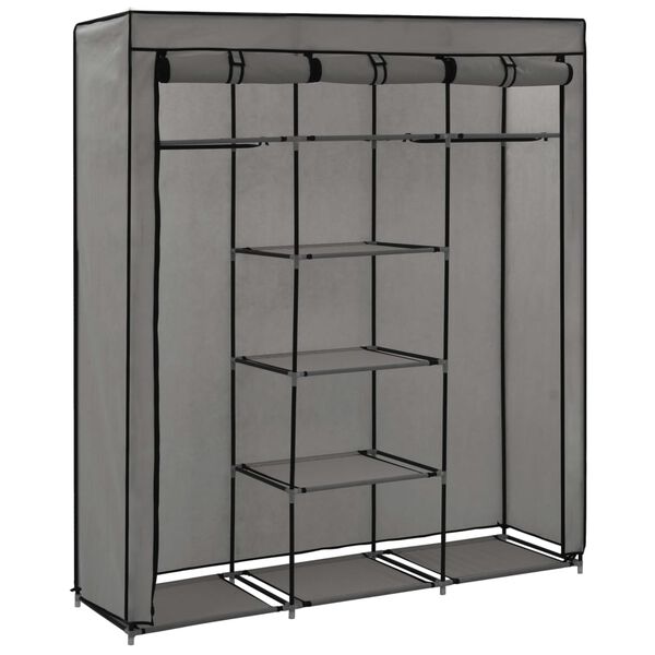 vidaXL Kleiderschrank mit F&auml;chern und Stangen Grau 150x45x175cm Stoff