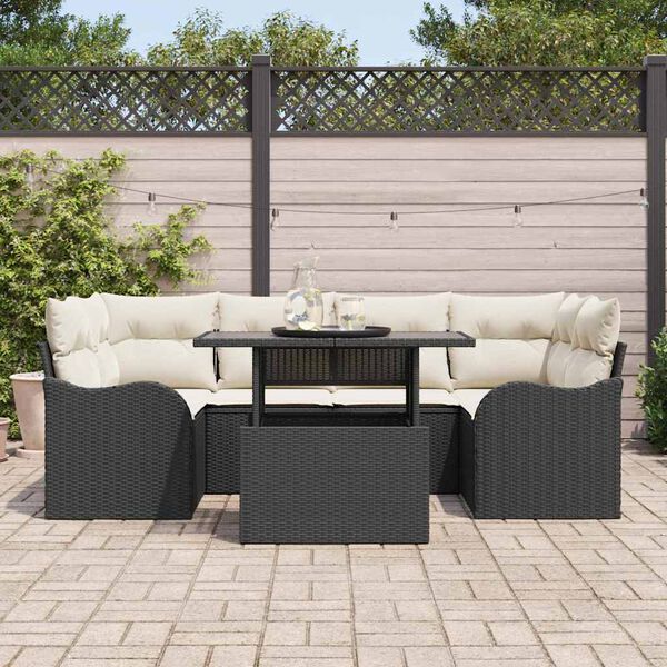 vidaXL Gartensofa-set mit Kissen 7 pcs Schwarz Poly-Rattan