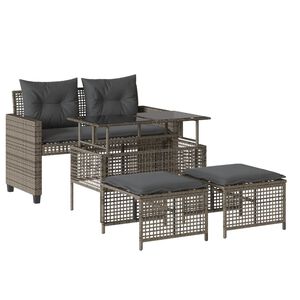 vidaXL 4-tlg. Garten-Sofagarnitur mit Kissen Grau Poly Rattan Glas