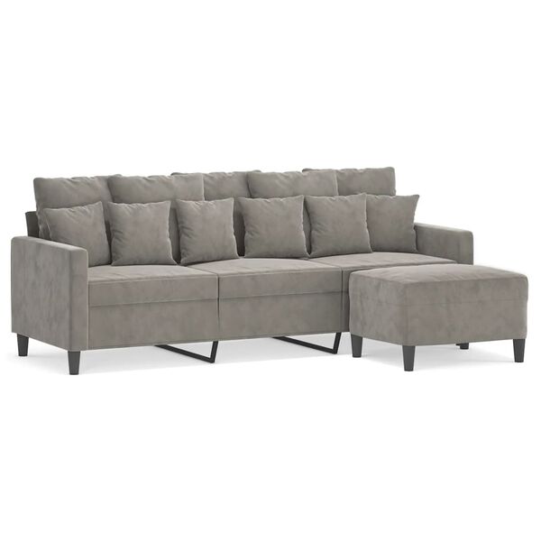 vidaXL 3-Sitzer-Sofa mit Hocker Hellgrau 180 cm Samt