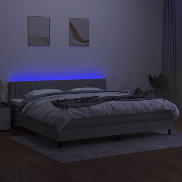 vidaXL Boxspringbett mit Matratze & LED Hellgrau 200x200 cm Stoff
