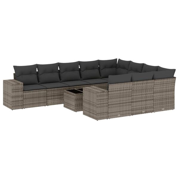 vidaXL 11-tlg. Garten-Sofagarnitur mit Kissen Grau Poly Rattan