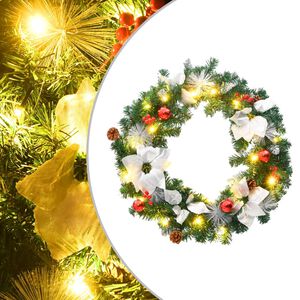 vidaXL Weihnachtskranz mit LED-Leuchten Gr&uuml;n 60 cm PVC