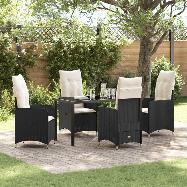 vidaXL Garten Essgruppe mit Kissen 5 pcs Schwarz Poly-Rattan