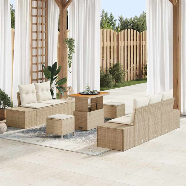 vidaXL Gartensofa-set mit Kissen mit Speicher 8 pcs Beige Poly Rattan