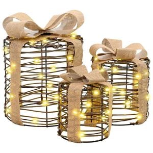 vidaXL Geschenkbox Dekoration 3 stk. Warmwei&szlig; 20 x 20 x 20 cm Rattan