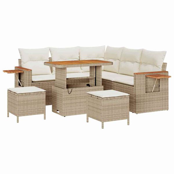 vidaXL Gartensofa-set mit Kissen 9 pcs Beige und Creme Poly-Rattan