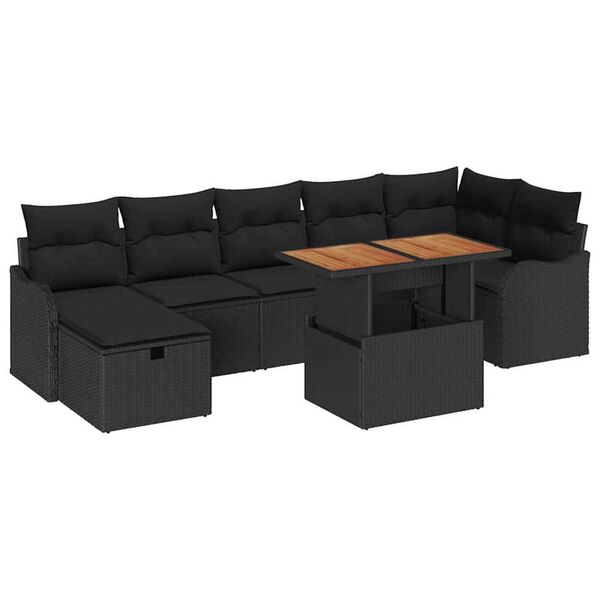 vidaXL Garten-Sofa-Set mit Speicher 8 pcs Schwarz Poly Rattan