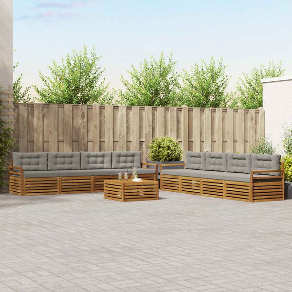 vidaXL Outdoor-Sofagarnitur mit Kissen 9 pcs Nat&uuml;rlich und Hellgrau